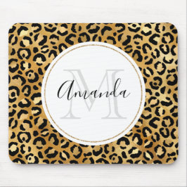 Leopard Print Pattern in Gold en Black Monogram Muismat