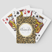 Leopard Print Pattern in Gold en Black Monogram Pokerkaarten (Achterkant)