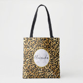 Leopard Print Pattern in Gold en Black Monogram Tote Bag (Voorkant)