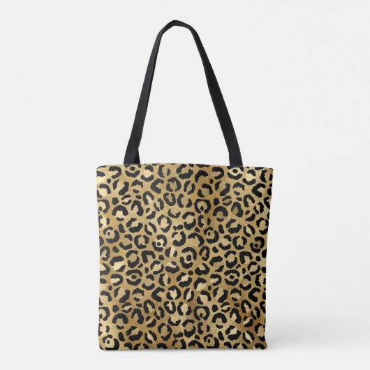 Leopard Print Pattern in Gold en Black Monogram Tote Bag (Achterkant)
