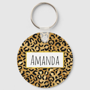 Leopard Print Pattern in Gold en Black Sleutelhanger