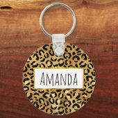 Leopard Print Pattern in Gold en Black Sleutelhanger (Voorkant)