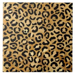 Leopard Print Pattern in Gold en Black Tegeltje