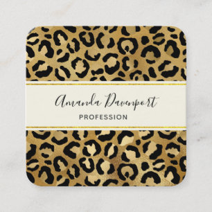 Leopard Print Pattern in Gold en Black Vierkante Visitekaartje