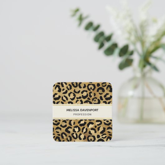 Leopard Print Pattern in Gold en Black Vierkante Visitekaartje (Staand voorkant)