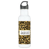 Leopard Print Pattern in Gold en Black Waterfles (Voorkant)