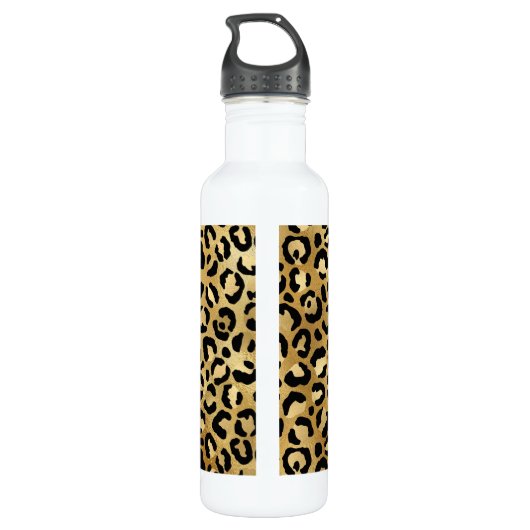 Leopard Print Pattern in Gold en Black Waterfles (Achterkant)
