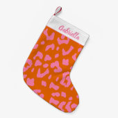 Leopard Print Pattern in Roze Oranje Personalized Kleine Kerstsok (Voorkant (Hangend))