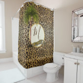 Leopard Print Pattern Palm Tree Elegant Monogram Douchegordijn (In situ)