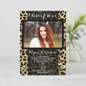 Leopard Print Pattern Ribbon Foto Afstuderen Kaart (Staand voorkant)