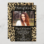 Leopard Print Pattern Ribbon Foto Afstuderen Kaart (Voorkant / Achterkant)