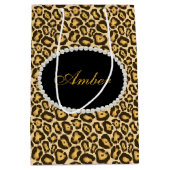 Leopard Print Pearls & Name Monogram Medium Cadeauzakje (Voorkant)