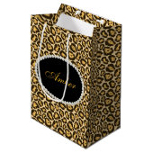 Leopard Print Pearls & Name Monogram Medium Cadeauzakje (Voorkant Gekanteld)