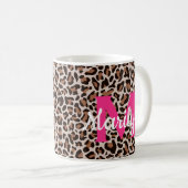 Leopard Print Personaliseer naam Hot-Pink Coffee M Koffiemok (Voorkant rechts)