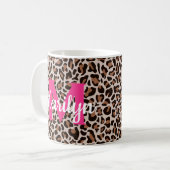 Leopard Print Personaliseer naam Hot-Pink Coffee M Koffiemok (Voorkant links)