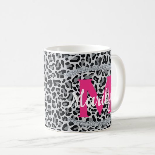 Leopard Print Personalize Name Diamonds Coffee Mok (Voorkant rechts)