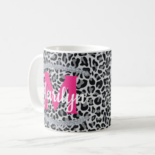 Leopard Print Personalize Name Diamonds Coffee Mok (Voorkant links)