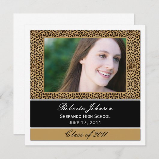 Leopard Print Photo Afstuderen Invitation Kaart (Voorkant / Achterkant)