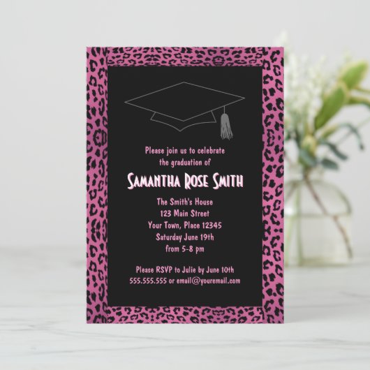 Leopard Print Pink Aangepaste foto Afstuderen 5x7 Kaart (Staand voorkant)