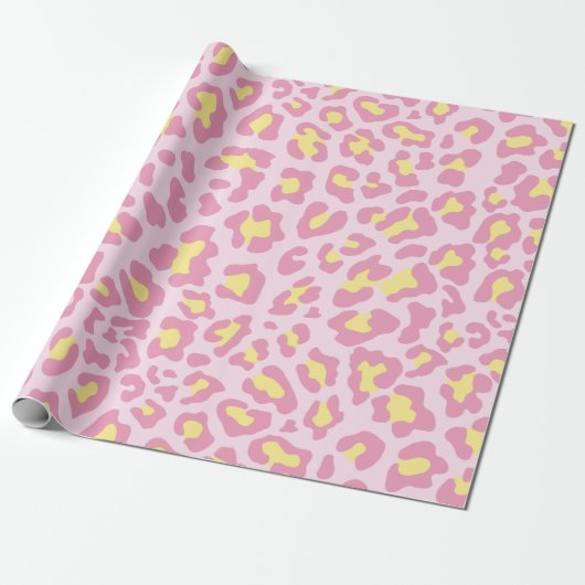 Leopard Print Pink and Yellow Cadeaupapier (Uitgerold)