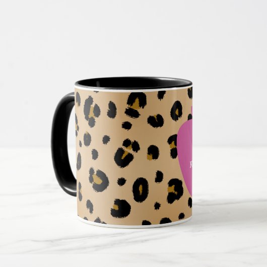 Leopard Print Pink Apple leraar Mok (Voorkant links)