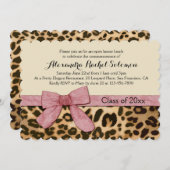 Leopard Print Pink Bow Afstuderen/partijuitnodigin Kaart (Voorkant / Achterkant)