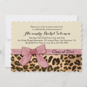 Leopard Print Pink Bow Afstuderen/partijuitnodigin Kaart