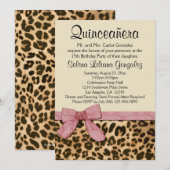 Leopard Print Pink Bow Girl Quinceañera Kaart (Voorkant / Achterkant)