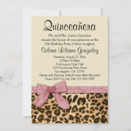 Leopard Print Pink Bow Girl Quinceañera Kaart