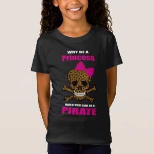 Leopard Print Pink Bow Pirate Princess Skull T-shirt