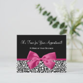 Leopard Print Pink Bow Salon Appointinder Briefkaart (Staand voorkant)