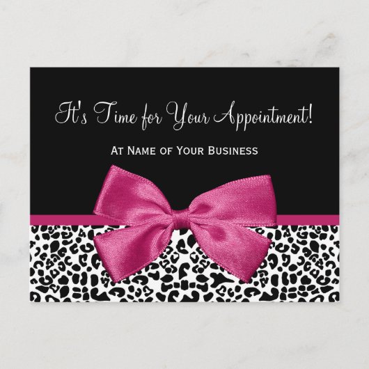 Leopard Print Pink Bow Salon Appointinder Briefkaart (Voorkant)