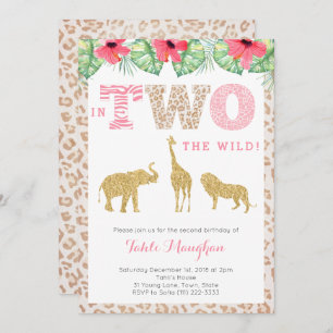 Leopard Print Pink en Gold 2e verjaardag Safari Kaart