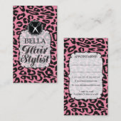 Leopard Print Pink Hair Stylist Appointkaarten Afsprakenkaartje (Voorkant / Achterkant)
