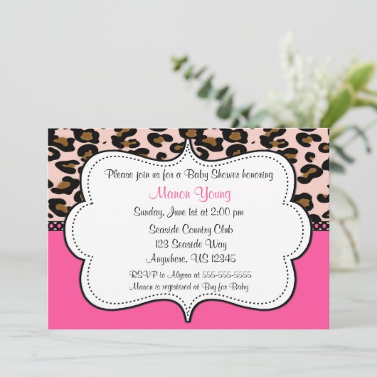 Leopard Print Pink Invitation Kaart (Staand voorkant)