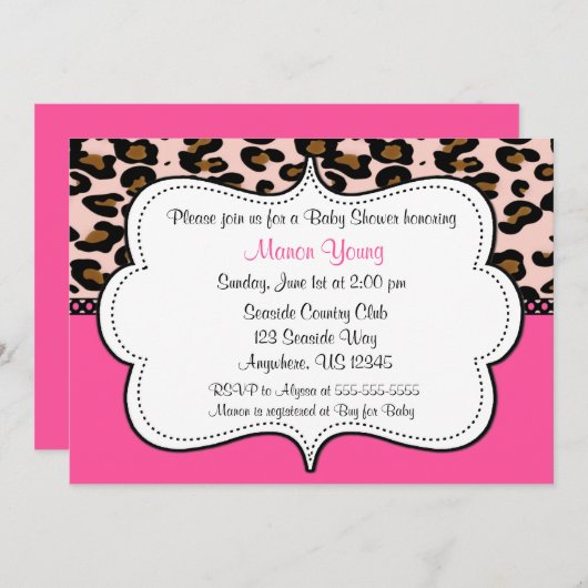 Leopard Print Pink Invitation Kaart (Voorkant / Achterkant)
