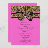Leopard Print Pink Jewels Diamonds Sweet 16 Kaart (Voorkant / Achterkant)