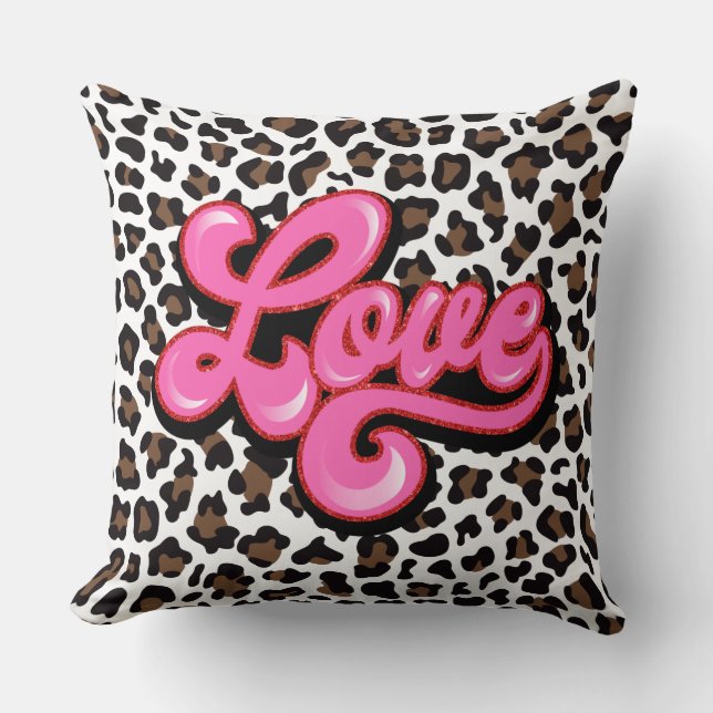 Leopard Print Pink LOVE Pillow Kussen (Voorkant)