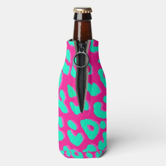 Leopard Print Pink Mint Flesjeskoeler (Fles Achterkant)