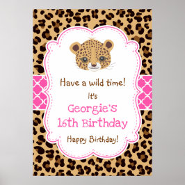 Leopard Print Pink Quatre folie Birthday Poster