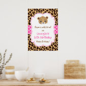 Leopard Print Pink Quatre folie Birthday Poster (Keuken)