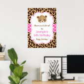 Leopard Print Pink Quatre folie Birthday Poster (Thuiskantoor)