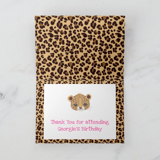 Leopard Print Pink Quatrefoil 'Bedankt' Bedankkaart (Binnen)