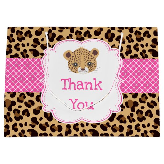 Leopard Print Pink Quatrefoil Birthday Hartelijk d Groot Cadeauzakje (Voorkant)