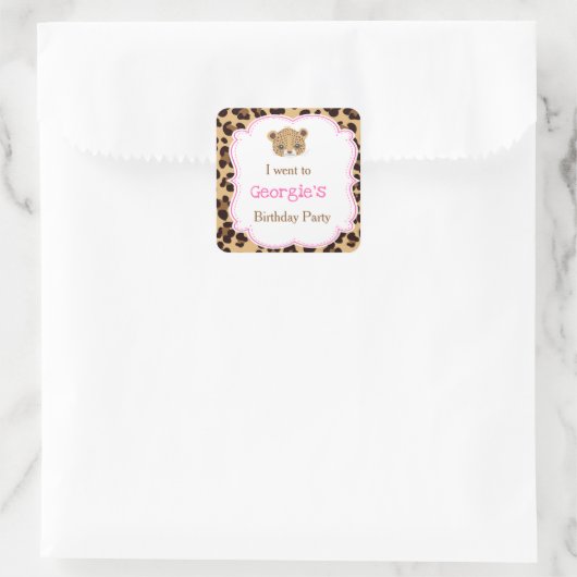 Leopard Print Pink Quatrefoil 'Ik ging naar' Vierkante Sticker (Tas)