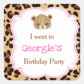Leopard Print Pink Quatrefoil 'Ik ging naar' Vierkante Sticker (Voorkant)
