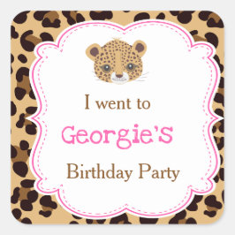 Leopard Print Pink Quatrefoil 'Ik ging naar' Vierkante Sticker