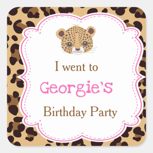 Leopard Print Pink Quatrefoil 'Ik ging naar' Vierkante Sticker (Voorkant)