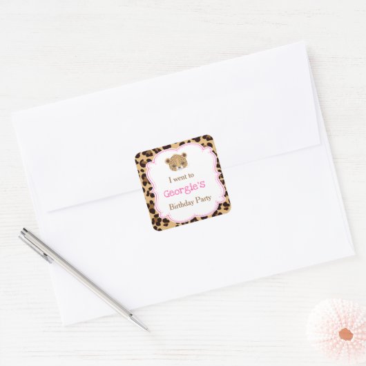 Leopard Print Pink Quatrefoil 'Ik ging naar' Vierkante Sticker (Envelop)