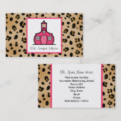 Leopard Print Pink Schoolhouse Teacher Visitekaartje (Voorkant / Achterkant)
